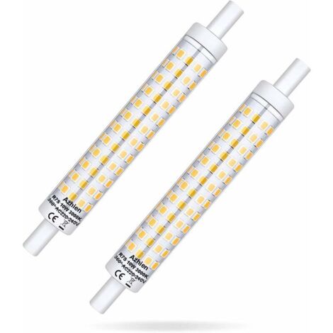 R7S LED 118 mm à intensité variable 10 W, ampoule R7S 118 mm blanc chaud 3000 K, 360 degrés, douille linéaire, sans scintillement, lot de 2 [Classe énergétique A++]