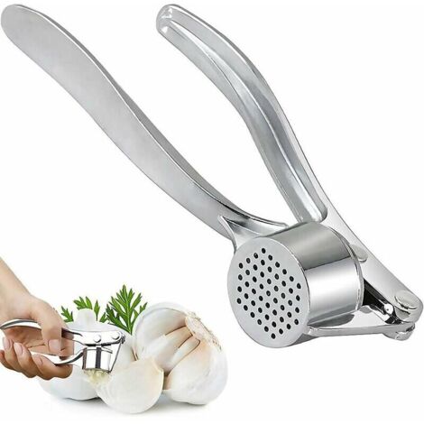 Presse-ail, Acier Inoxydable Coupe-ail Presse-ail Broyeur d'ail Lavable au Lave-Vaisselle Aide de Cuisine Pratique pour l'ail et le Gingembre Frais (Argent) (1/5)