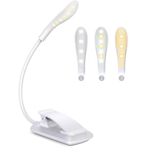 Lampe de Lecture, 7 LED Liseuse Lampe Clip Rechargeable, 360° Cou Flexible, 3 Température de Couleur & 3 Niveaux de Luminosité, Interrupteur Tactile, Mini Veilleuse pour Nuit, eReaders, Voyage (1/5)