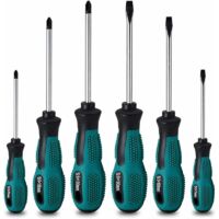 Lucky-88 – Lot de 6 tournevis magnétiques – Acier CRV anti-oxydation – 3 têtes plates et 3 cruciformes – Poignée ergonomique antidérapante