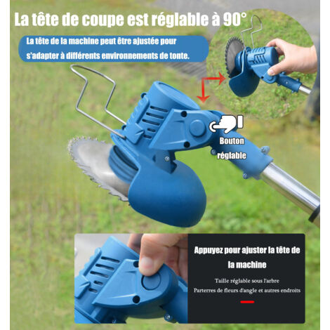 Coupe-Bordure Sans Fil 21V 800W – 2 Batteries 3000mAh, Tête Pivotante 90°, Roues, 12 Pouces, 4 Lames Incluses