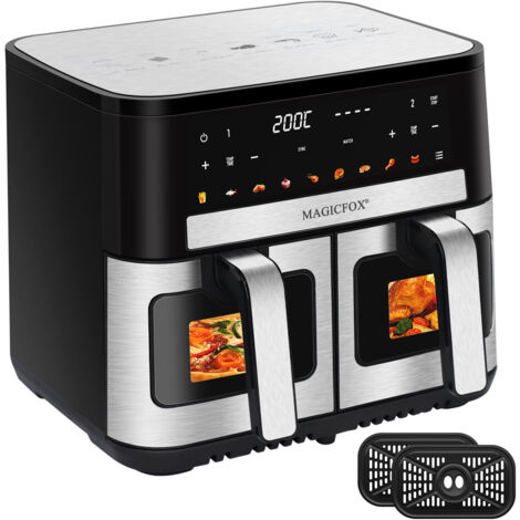 Magicfox – Friteuse sans huile 10L – 2200W – 9 programmes de cuisson – 2 tiroirs – Panneau tactile LED – Technologie de circulation 360°