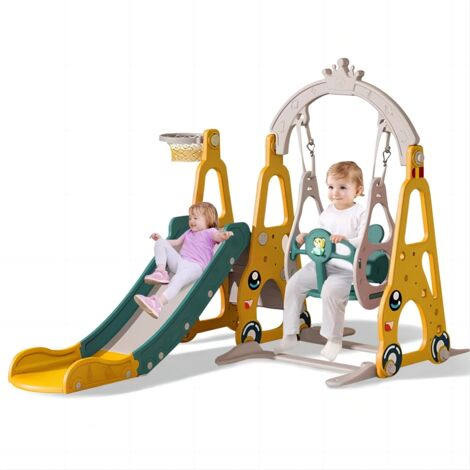 Magicfox – Ensemble toboggan et balançoire pour enfants – Aire de jeux intérieure/extérieure – Panier de basket amovible – Plastique HDPE sans BPA – 1-6 ans (1/8)