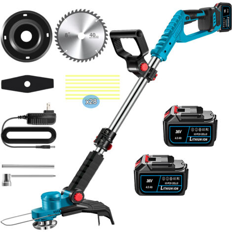 Magicfox – Coupe-bordure à batterie 36V – Moteur Brushless – 2 batteries 4.0Ah – 3 types de lames pour différentes surfaces – Tête pivotante