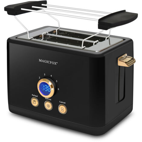 Grille-pain numérique MAGICFOX , 2 Fentes extra larges, 3 Fonctions préréglées, Éjection Automatique, ClassicToast - 840 W- Noir
