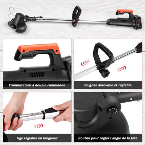 Débroussailleuse Sans Fil 800W - Tige Télescopique (90-120cm), 2 Batteries, Lame Pour Herbe Et Ronces