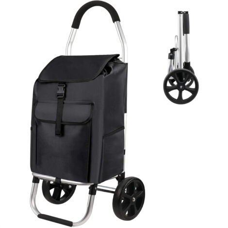 Magicfox – Chariot de courses pliable en aluminium noir – Sac amovible – Charge maximale 45 kg – Roues en ABS/EVA pour surfaces variées