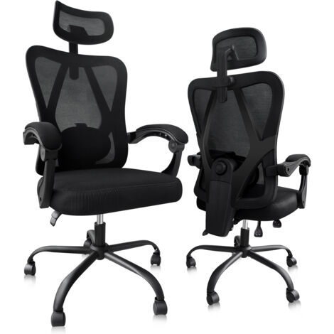 Chaise de Bureau Ergonomique avec Appuie-tête, Support Lombaire Réglable, Fauteuil d'ordinateur Pivotant, Dossier Inclinable à 135°