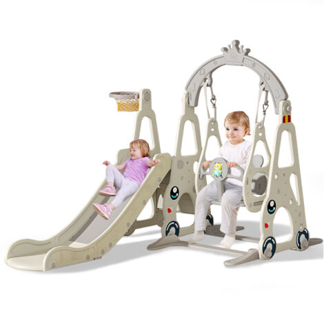 Magicfox – Toboggan 4 en 1 pour enfants – Balançoire avec boîte à musique – Panier de basket amovible – Capacité 35 kg – Longueur 150 cm – Plastique HDPE (1/5)
