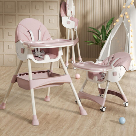 Magicfox – Chaise haute bébé 3 en 1 – Hauteur réglable – Harnais 5 points – Plateau amovible – Matériau PP et PU – Rose