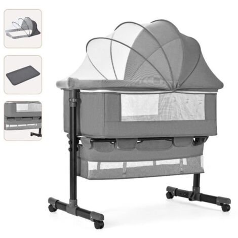 Lit Bébé Berceau Cododo - Gris - Hauteur Réglable - Matelas Moustiquaire Panier de Rangement Roues (1/5)