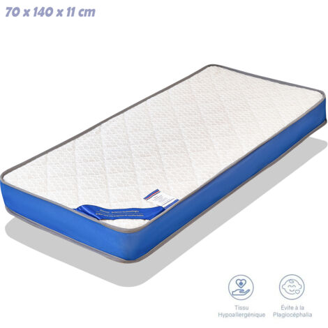 Matelas bébé 70x140 CM Epaisseur 11 CM KITYTETY - Noyau perforée et Anti Bactérien – 2 faces ultra respirant - Bleu