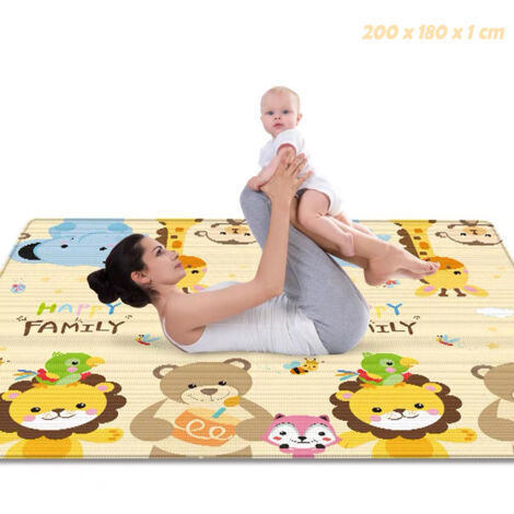 Tapis de jeu bébé imperméable pliable à 2 faces, Tapis d'eveil 200x180 CM en mousse souple pour tout-petits bébé enfants