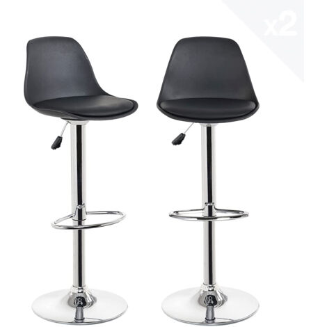 KITYTETY Tabourets de Bar et Cuisine Design SIG - Lot de 2 Chaises de Bar - Hauteur Réglable (Noir) (1/4)