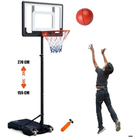 Panier de Basket-Ball sur Pied 155-270 cm Hauteur Réglable avec 2 Roues, Filet, Ballon, Portable Sport Jouet pour Enfant Adulte (1/5)