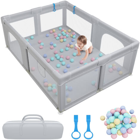 Parc Bébé rectangulaire avec 50 boules - Portable Centre d'activités Pour Enfants - 200 x 150 x 68 cm - Gris