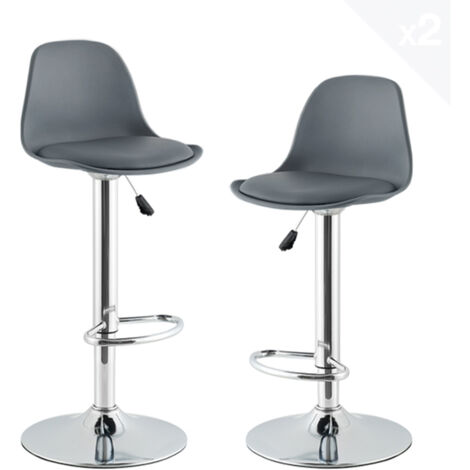 Lot de 2 Tabourets de Bar et Cuisine Design SIG - Chaises de Bar - Hauteur Réglable (Gris) (1/4)