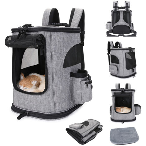 Sac à Dos De Transport Pour Chat - Extensible, Respirant, Bleu Et Gris