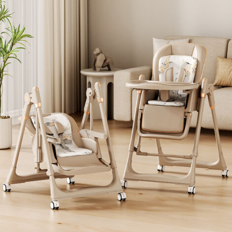 4 en 1 Chaise haute bébé à Roulettes, Dossier et Plateau réglables, Inclinaison et hauteur réglables, de 6 à 36 mois jusqu'à 25 kg