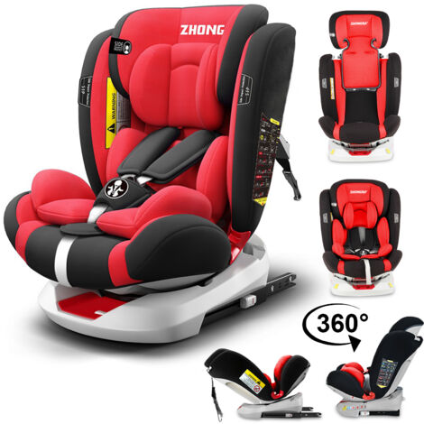 Siège Auto Pivotant 360° ISOFIX LATCH - 40-150 cm de 0 à 12 ans - Groupe 0+/1/2/3 (0-36kg) - Têtière réglable, Inclinable - Rouge