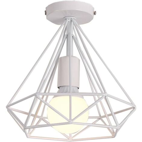 Lustre Vintage de Jaula Forma de Diamante 25CM (Blanco)Retro Lámpara de Techo Industrial para Salón de Comedor Hotel Restaurante Cafe