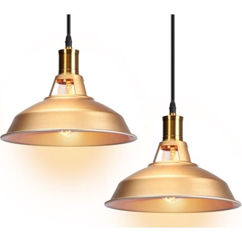 2 Piezas Lámpara Colgante Industrial Altura Ajustable E27 Metal para Sala de Estar Restaurante Dormitorio Dorado
