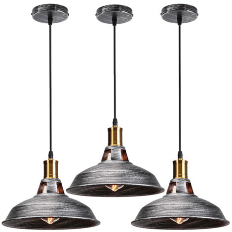 3 Luces Lámpara Colgante Industrial Altura Ajustable E27 Metal para Sala de Estar Restaurante Dormitorio Ø27cm Plata