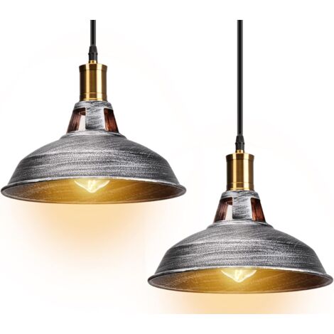2 Piezas Lámpara Colgante Industrial Altura Ajustable E27 Metal para Sala de Estar Restaurante Dormitorio Plata