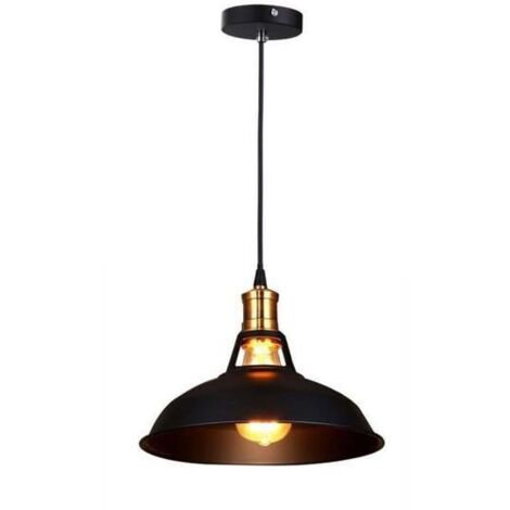 Lampada da Soffitto Industriale Paralume Sospensione E27 Metallo Ferro Lampada a Sospensione per Cucina Soggiorno,Nero