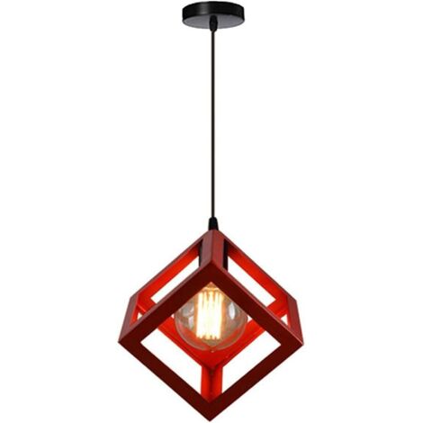 Moderne Lampada a Sospensione E27 Metallo Sospensione Quadrato Lampadari per Camera da Letto Soggiorno,Rosso