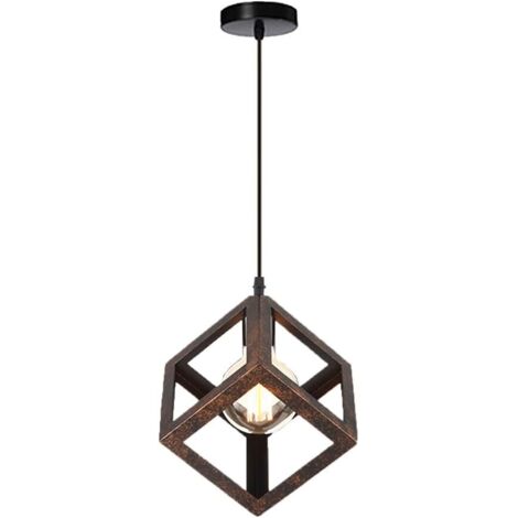 Moderne Lampada a Sospensione E27 Metallo Sospensione Quadrato Lampadari per Camera da Letto Soggiorno,Ruggine