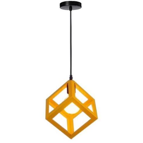 Moderne Lampada a Sospensione E27 Metallo Sospensione Quadrato Lampadari per Camera da Letto Soggiorno(Giallo)