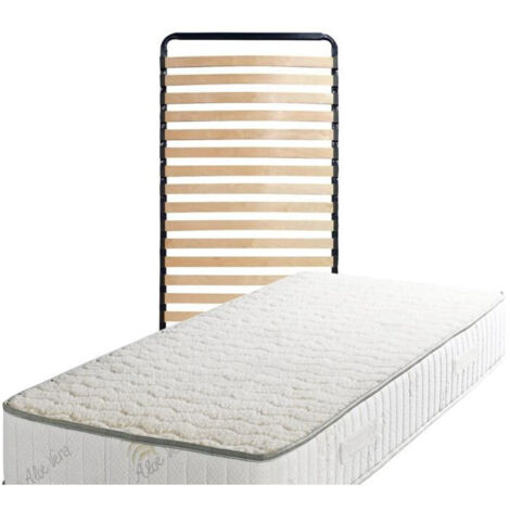 Ensemble Matelas 80x200 cm et Sommier 23 cm - Demontage des Pieds Offerts - Face Hiver Laine - Soutien Ferme - Confort Optimal - Usage Quotidien - Tissu Vera Super Deluxe