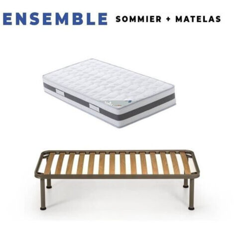 Matelas 120x190 + Sommier Démonté + pieds Offerts contact Mousse a Mémoire de Forme - Epaisseur 23 cm - Ferme (1/4)