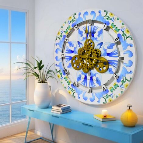 THE GEARS CLOCK Wanduhr mit echten beweglichen Zahnraedern - Italy Collection - 36" Rund - Ravello (1/5)
