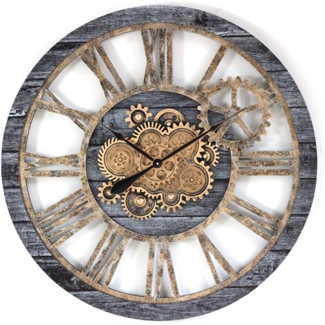THE GEARS CLOCK Wanduhr mit echten beweglichen Zahnraedern - America Collection - 36" Rund - Carbon - Grey (1/5)