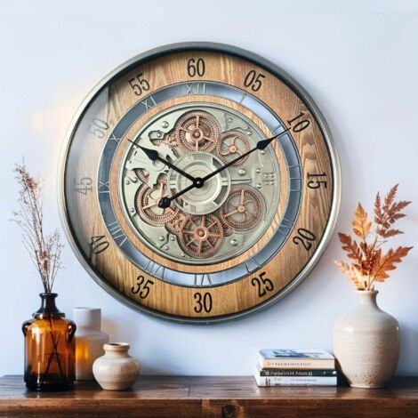 THE GEARS CLOCK Wanduhr mit echten beweglichen Zahnraedern - Norway Collection - 24" Rund - BERGEN