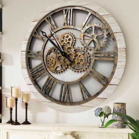 THE GEARS CLOCK Wanduhr mit echten beweglichen Zahnraedern - America Collection - 24" Rund - Desert - Beige (1/5)