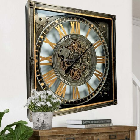 THE GEARS CLOCK Wanduhr mit echten beweglichen Zahnraedern - Luxembourg Collection - 32" Quadratisch - SILVER - ANTIQUE (1/5)