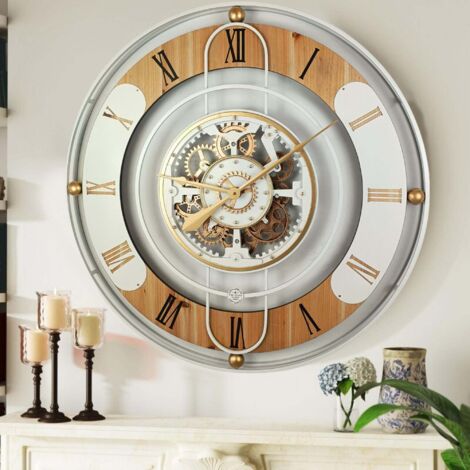 THE GEARS CLOCK Wanduhr mit echten beweglichen Zahnraedern - Switzerland Collection - 36" Rund - White (1/5)