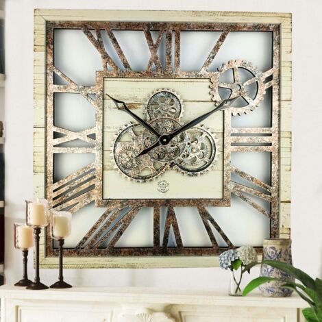 THE GEARS CLOCK Wanduhr mit echten beweglichen Zahnraedern - America Collection - 24" Quadratisch - Desert - Beige (1/5)