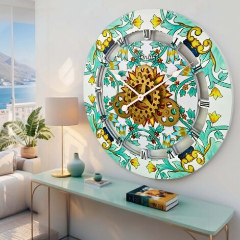 THE GEARS CLOCK Wanduhr mit echten beweglichen Zahnraedern - Italy Collection - 24" Rund - Amalfi (1/5)