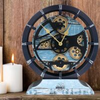 THE GEARS CLOCK Tischuhr mit echten beweglichen Zahnraedern - Canada Collection - 10" Rund - Aqua - Green