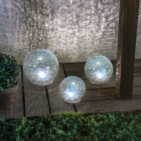 esotec Solar Globe lumineux de jardin, lot de 3, aspect verre brisé blanc froid 102082 (1/5)