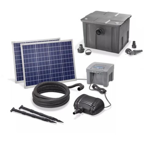Kit pompe solaire 2600L 100W – Avec batterie 12V – Filtration 4 étapes – Pour bassin jusqu'à 4000L – Moteur à courant continu - 2600L-100W