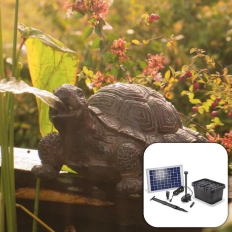 Fontaine de jardin solaire tortue 600 l/h – Panneau cristallin 10W – Débit max 600L/h – Dimensions 29x21x14cm pour bassin jusqu'à 1000L
