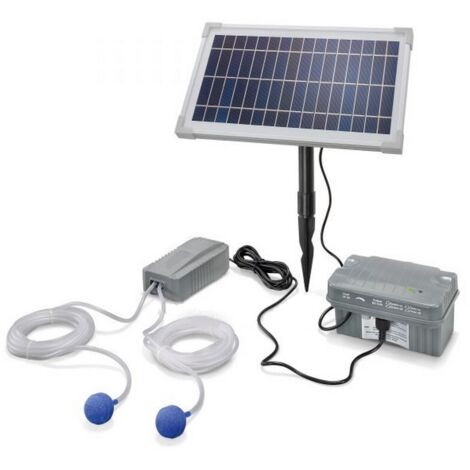 Esotec – Aérateur de bassin solaire 8/200 – 2 sorties 100L/h – Panneau 8Wc – Batterie 6V/3.2Ah – IP65 – 101846