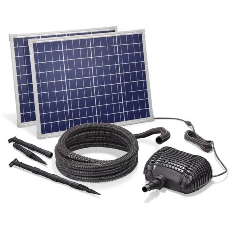 Esotec – Pompe fontaine solaire 3400L-100W – Débit max 3400 l/h – Hauteur de refoulement max 2,5m – 2 panneaux solaires 50W (1/9)