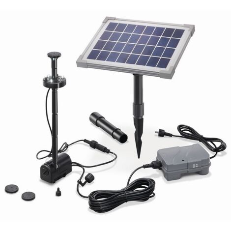 Esotec – Pompe solaire 5W avec batterie et LED – Technologie cristalline – Pour bassin de jardin – 101920