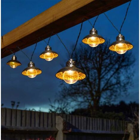 Guirlande solaire 10 ampoules LED blanc chaud – Longueur 4,7m avec 2m de liaison – Espacement 30cm – Panneau solaire déporté IP44 – Smart Garden
